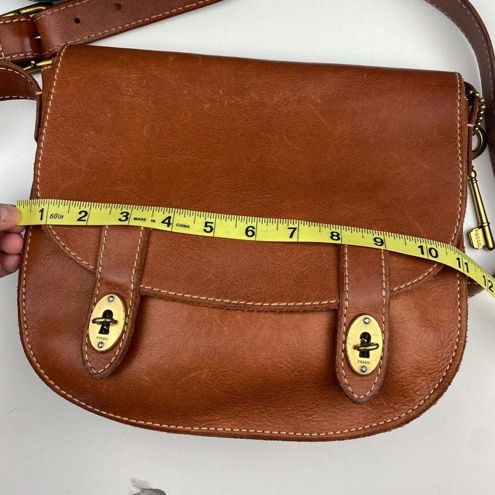 Fossil Bag Austin Large Flap Crossbody Shoulder Brown All Leather Messenger Bag